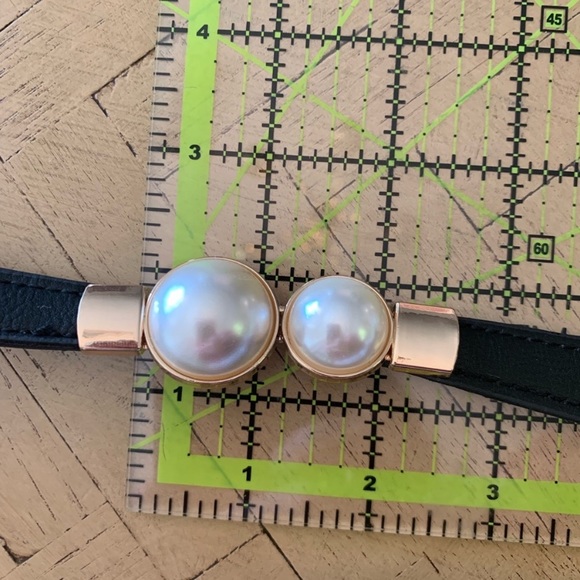 Faux Pearl Stretch Belt Black Gold High Waist - Picture 6 of 8